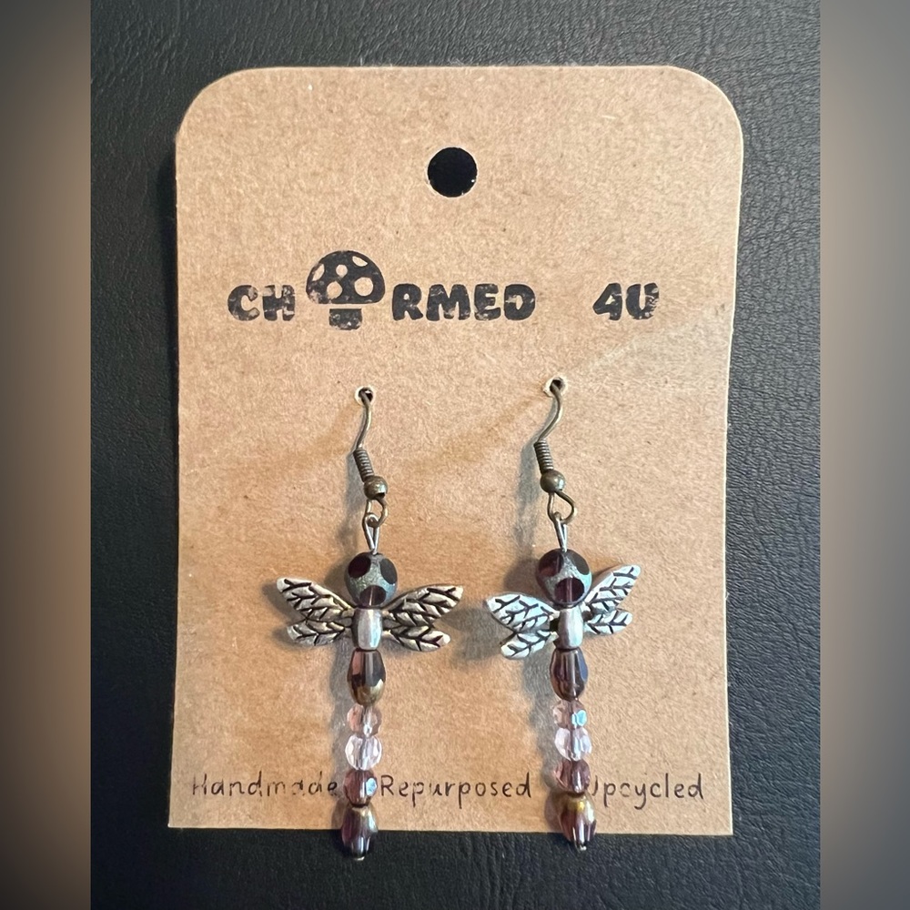 Beautifully crafted, hand beaded dragonfly earrings.   Charmed 4U